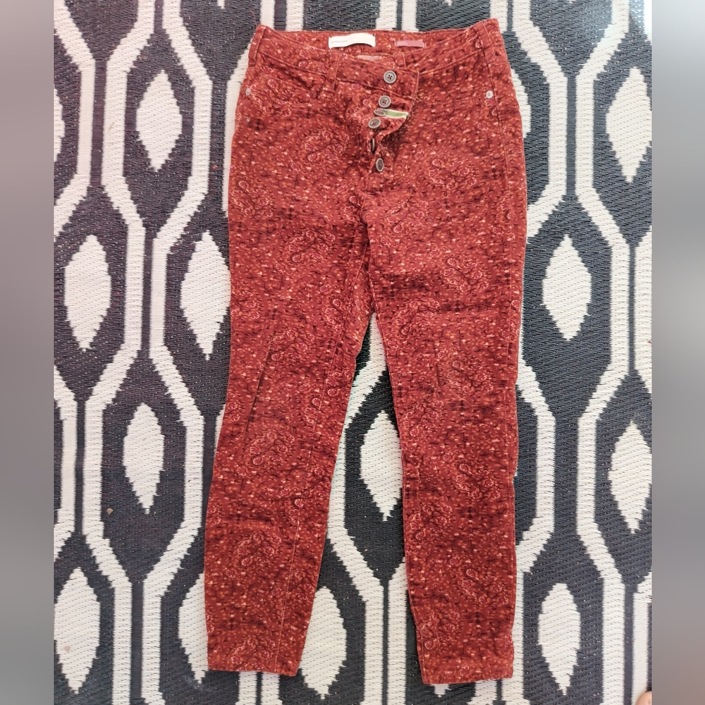 Anthropologie Pilcro Red Paisley Patterned Corduroy Pants